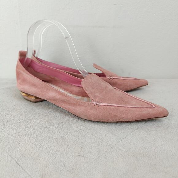 Nicholas Kirkwood Pink Suede Flats Womens 40.5‎ 10.5 Pointed Toe Slip On Shoes - Picture 1 of 10